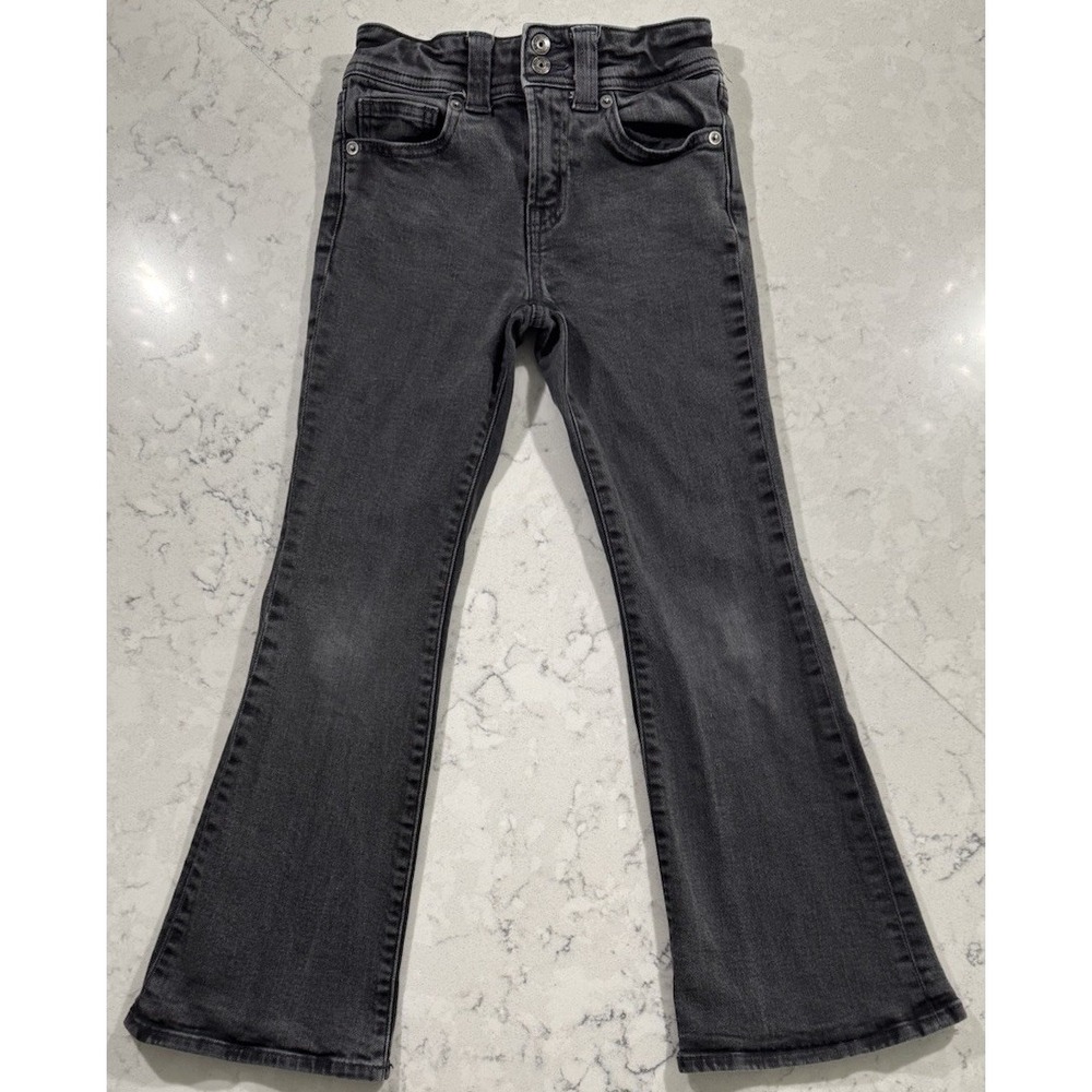 GAP Kids Girls Denim Jeans Size 8 Black Wash 70s Flare High Rise Stretch Casual